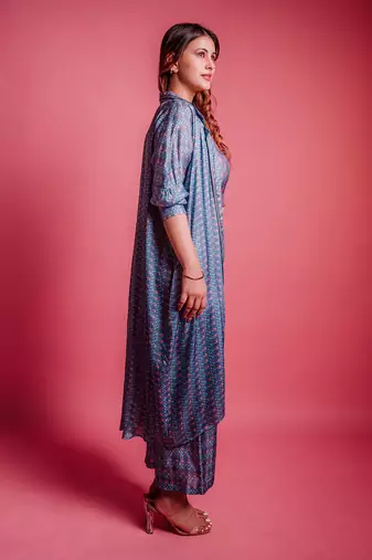 Dessert blue herringbone jacket set