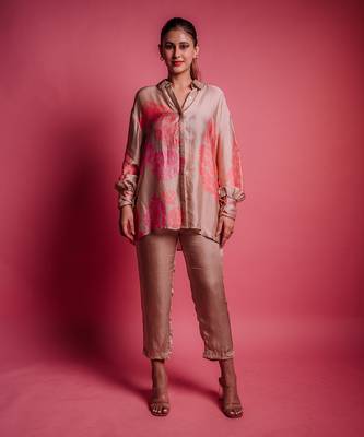Champagne beige caramel peony shirt 1