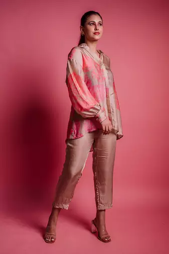 Champagne beige caramel peony shirt