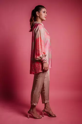 Champagne beige caramel peony shirt
