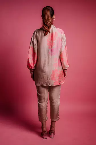 Champagne beige caramel peony shirt