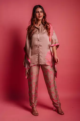 Champagne beige floroscence kaftan set
