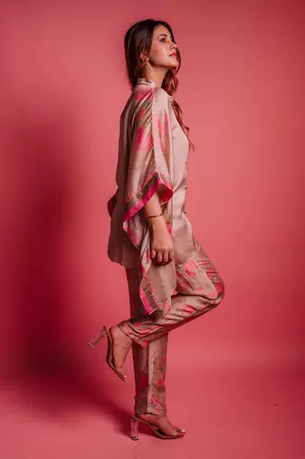 Champagne beige floroscence kaftan set