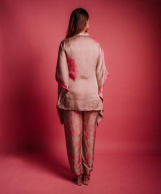 Champagne beige floroscence kaftan set 4