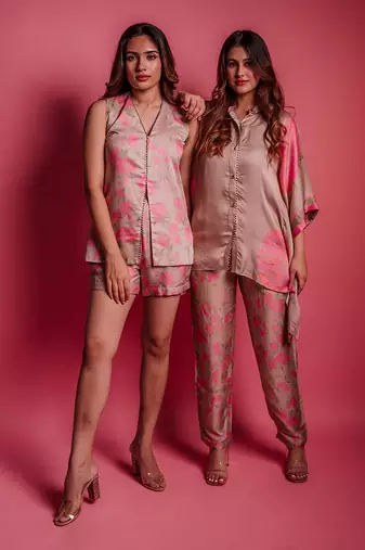 Champagne beige floroscence kaftan set