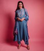 Dessert blue perinnial anarkali set