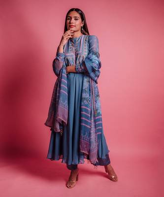 Dessert blue perinnial anarkali set 2