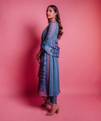 Dessert blue perinnial anarkali set 3