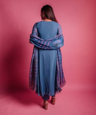 Dessert blue perinnial anarkali set 4