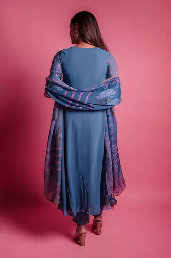 Dessert blue perinnial anarkali set
