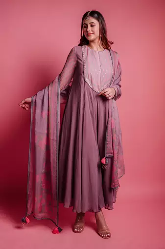 Dewberry mauve plush anarkali set