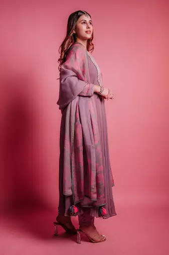 Dewberry mauve plush anarkali set