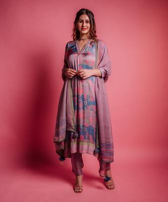 Dewberry mauve & dessert blue corsage kurta set 1