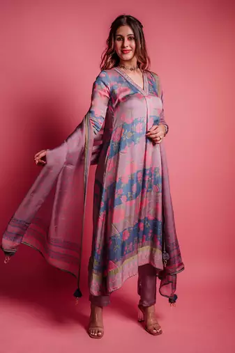 Dewberry mauve & dessert blue corsage kurta set