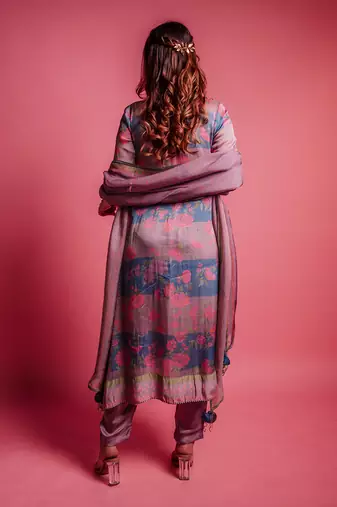 Dewberry mauve & dessert blue corsage kurta set