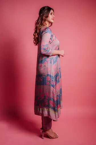 Dewberry mauve & dessert blue corsage kurta set
