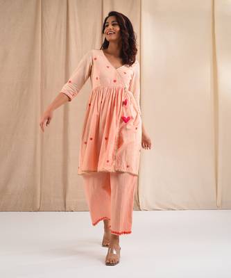 Peach angrakha kurta set 1
