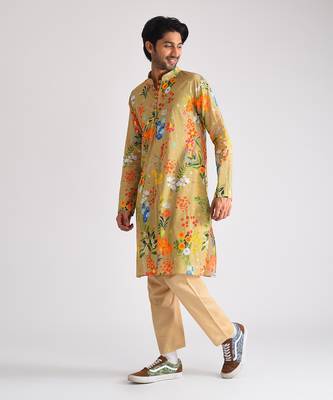 Beige printed kurta set 1