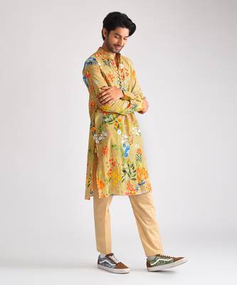 Beige printed kurta set 2