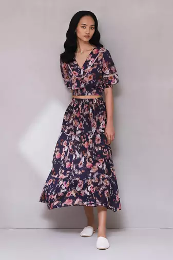 AARKE Blue printed skirt set
