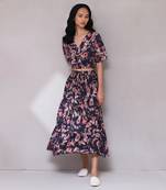 AARKE Blue printed skirt set