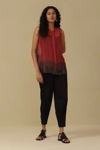 Red shibori printed shirt with camisole