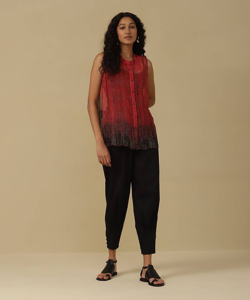Red shibori printed shirt with camisole