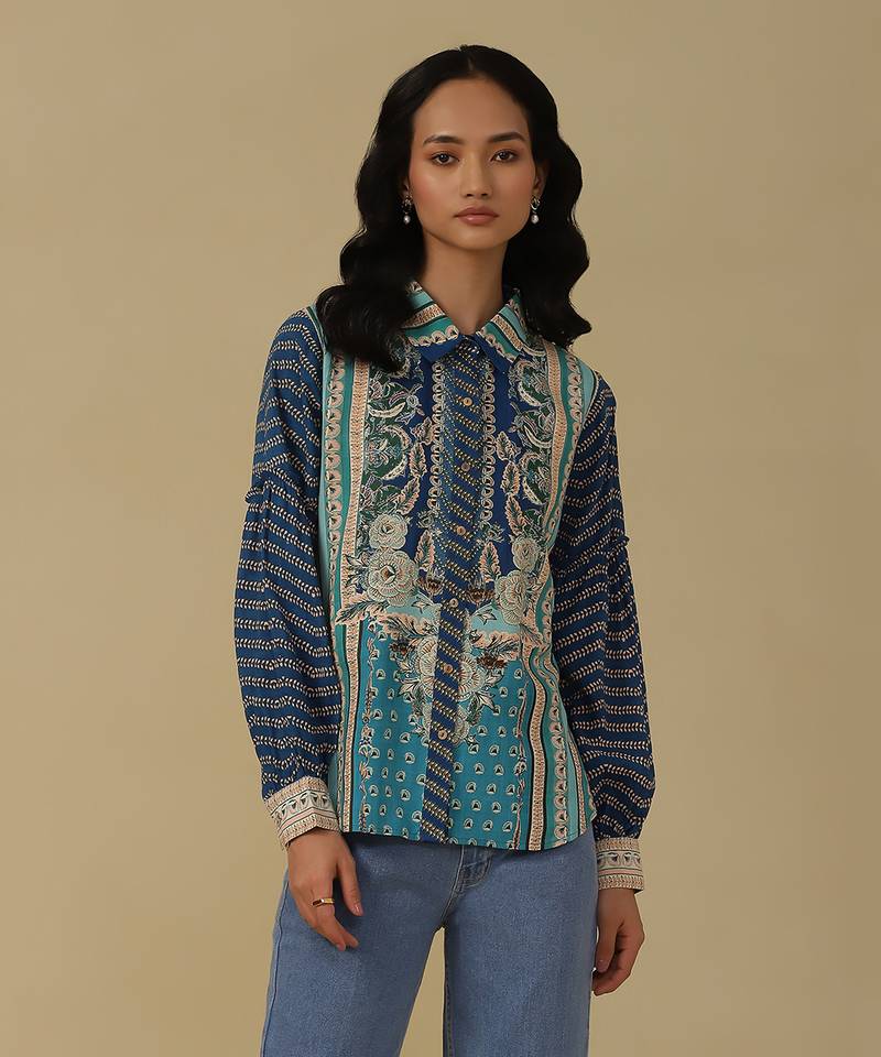 Blue floral print shirt