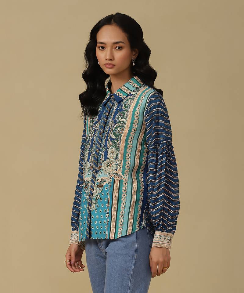 Blue floral print shirt