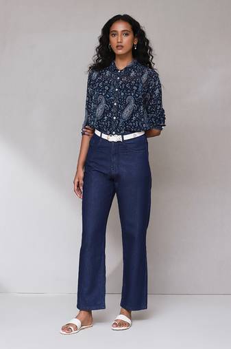 Blue paisley print shirt with camisole