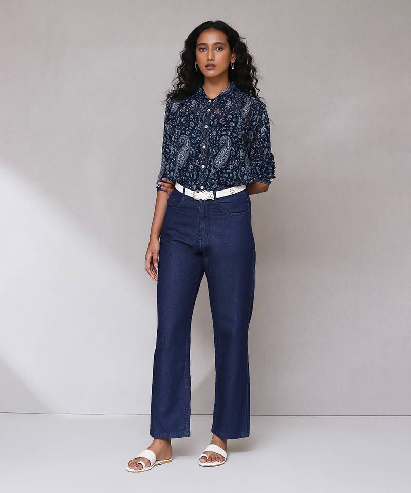 Blue paisley print shirt with camisole