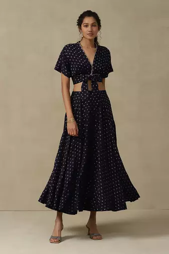 AARKE Navy crop skirt set