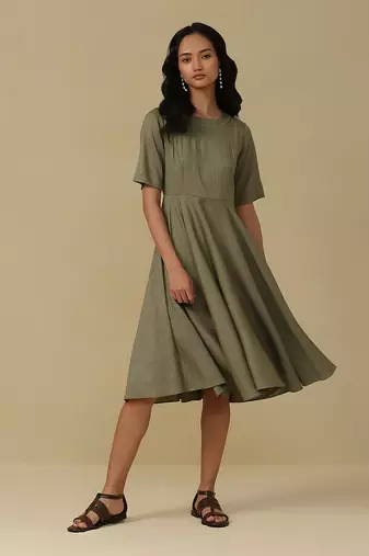 AARKE Sage green solid short dress