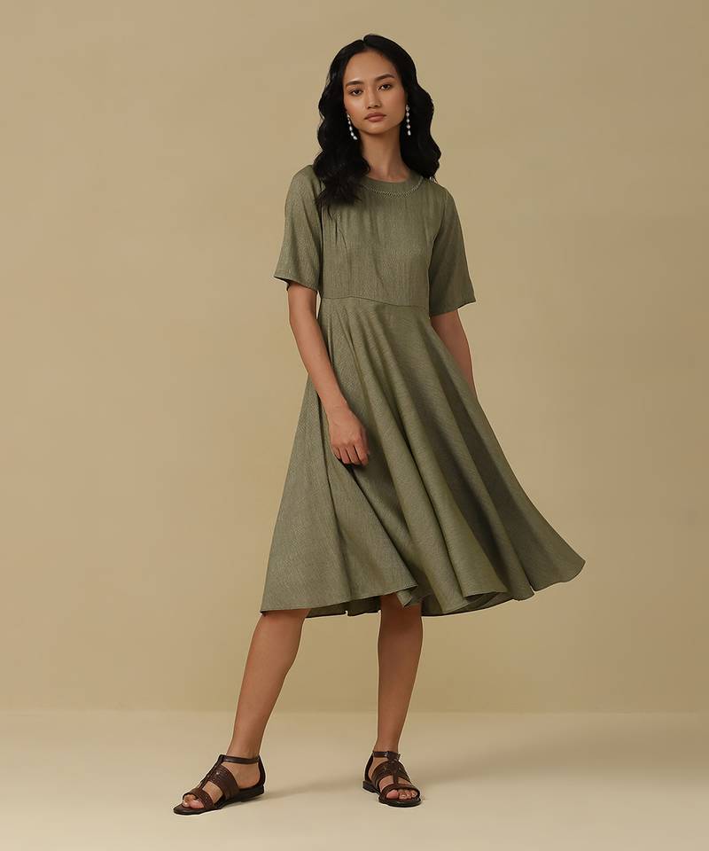 AARKE Sage green solid short dress