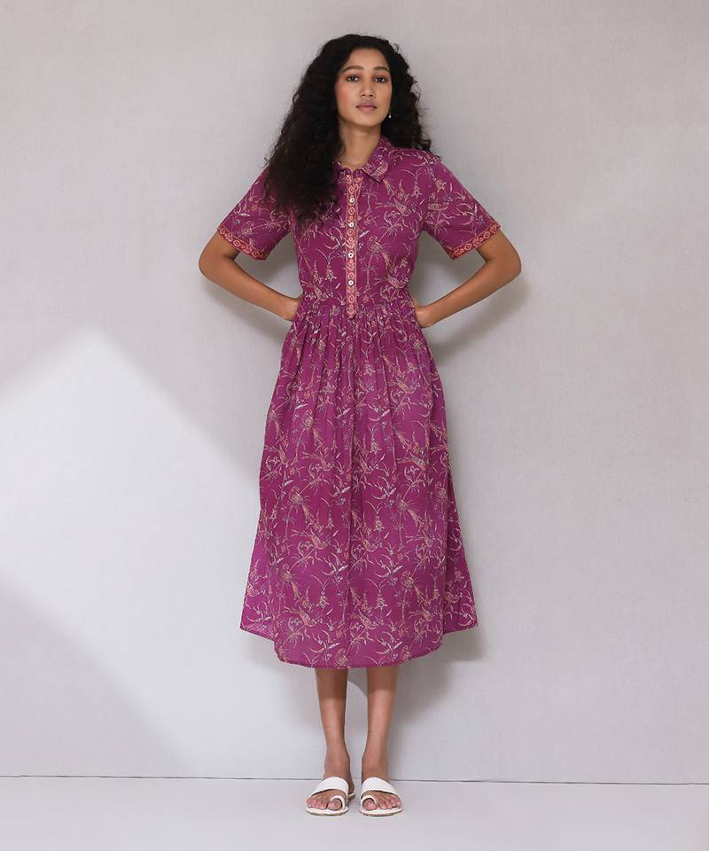 AARKE Purple printed shirt dress
