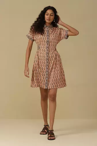 AARKE Peach floral print shirt dress
