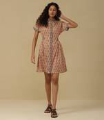 AARKE Peach floral print shirt dress