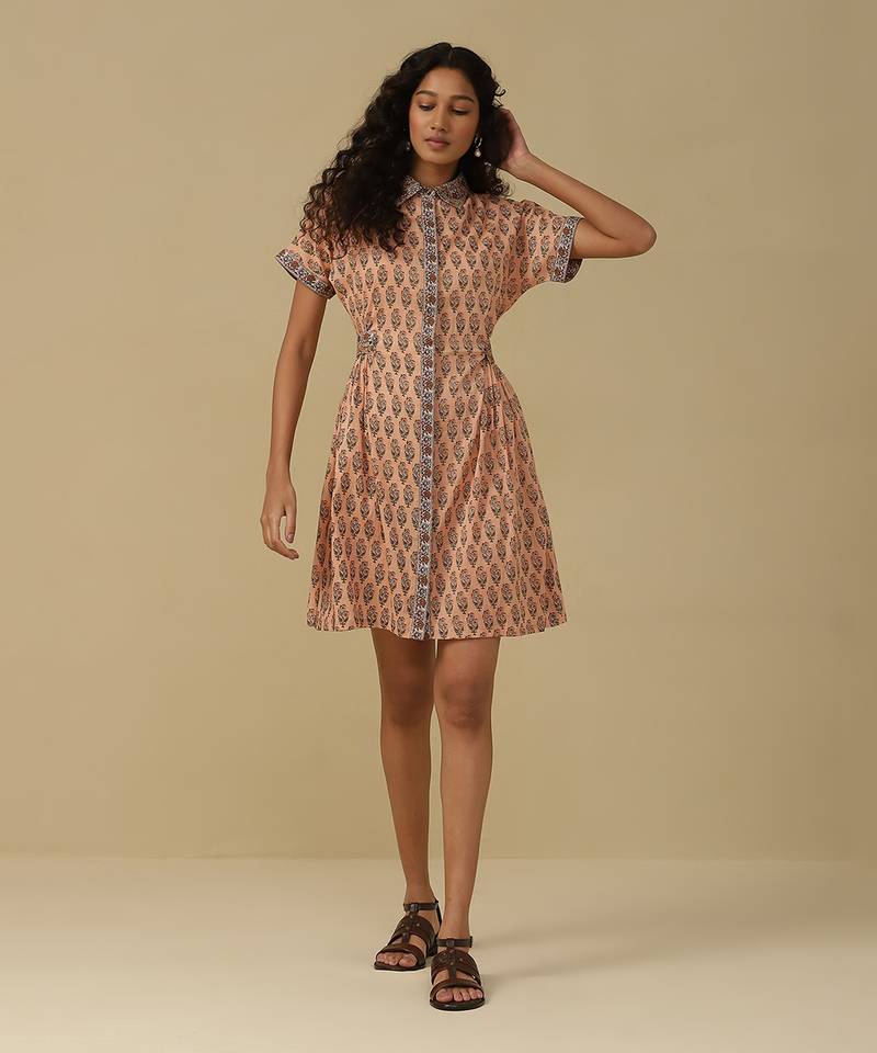AARKE Peach floral print shirt dress