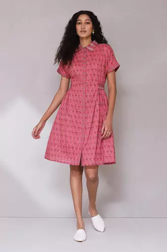 AARKE Pink floral print shirt dress