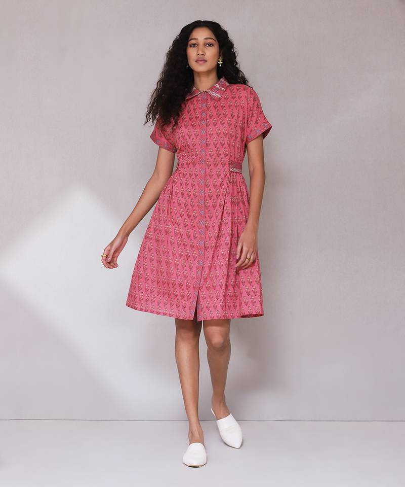 AARKE Pink floral print shirt dress