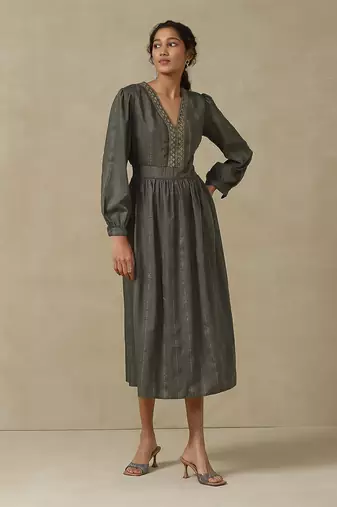 AARKE Grey embroidered long dress