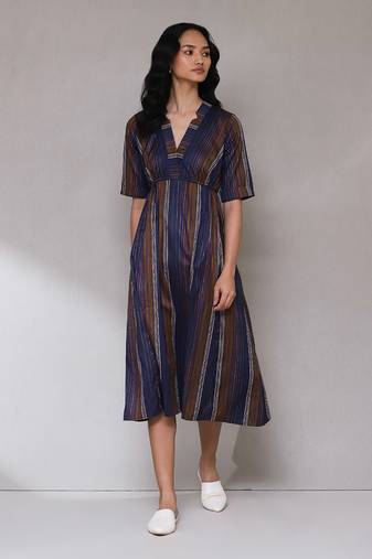 Dark blue yarn dyed long dress