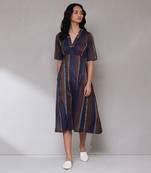 Dark blue yarn dyed long dress