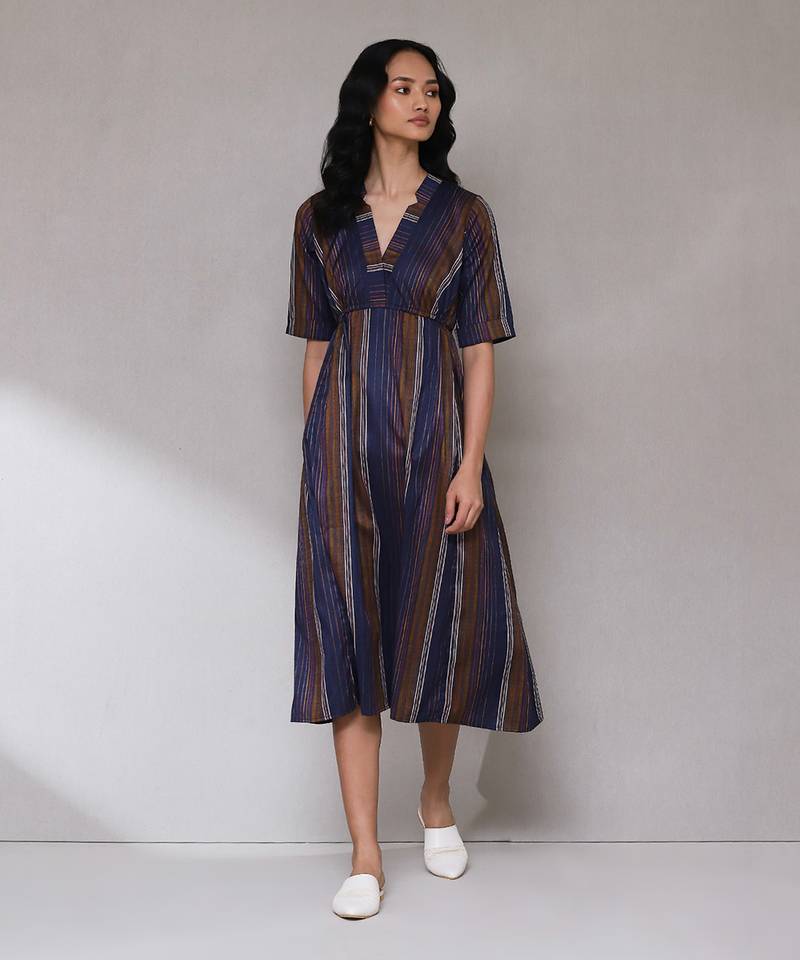 Dark blue yarn dyed long dress