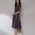 Dark blue yarn dyed long dress