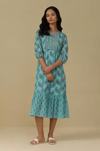AARKE Aqua paisley print long dress