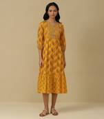 AARKE Marigold yellow paisley print long dress