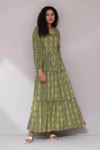 AARKE Green printed long dress