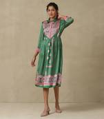 AARKE Green band collar printed dress