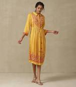 AARKE Yellow band collar printed dress